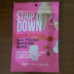 NWOT Onyx Professional Strip it Down 20 Count Acetone Nail Polish Remover Wipes